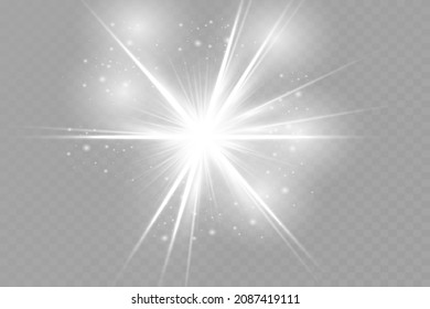 White Glow light set with white and golden dust, stars. Glitter special light effect. Christmas. Glare texture