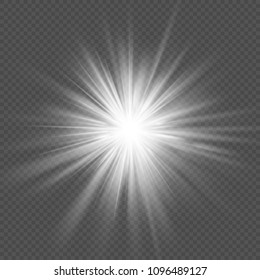 White glow star burst flare explosion transparent light effect. EPS 10 vector file