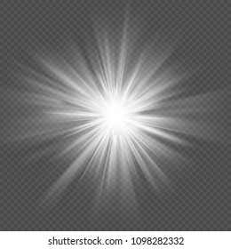 White glow star burst flare explosion transparent light effect. EPS 10 vector file