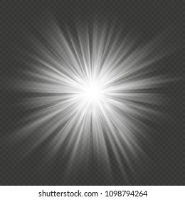 White glow star burst flare explosion transparent light effect. EPS 10 vector file