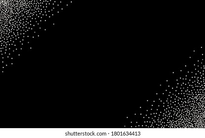 White Glow Transparent Black Background. Happy Dust Postcard. Silver Round Bright Card. Dot Festive Invitation.
