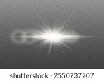 White glowing explosion effect, star flare with rays of light. On a transparent background.