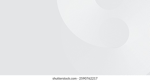 White glowing geometric lines on gray background. Modern shiny blue circle lines pattern. Futuristic technology concept. Suit for cover illustration