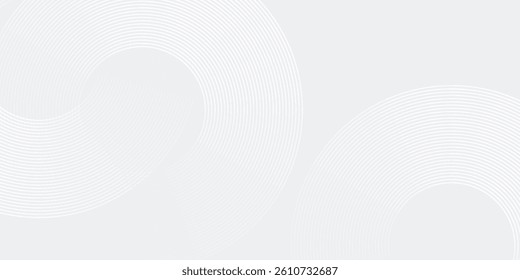 White glowing geometric lines on gray background. Modern shiny blue circle lines pattern. Futuristic technology concept simple abstract modern design