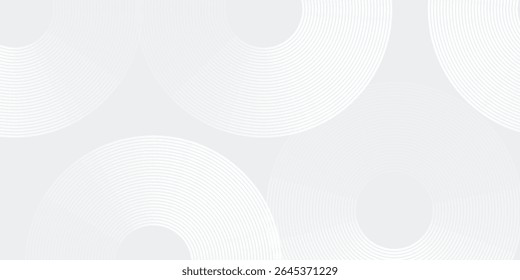 White glowing geometric lines on gray background. Modern shiny blue circle lines pattern. Futuristic modern simple art
