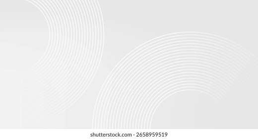 Líneas geométricas brillantes blancas sobre fondo gris. Círculo azul brillante moderno abstracto. ilustración de Vector.