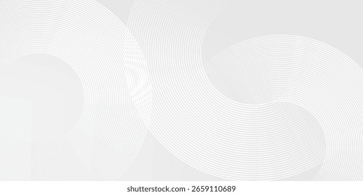 Linhas geométricas brilhantes brancas no plano de fundo cinza. Moderno azul brilhante círculo abstrato. ilustração vetorial.