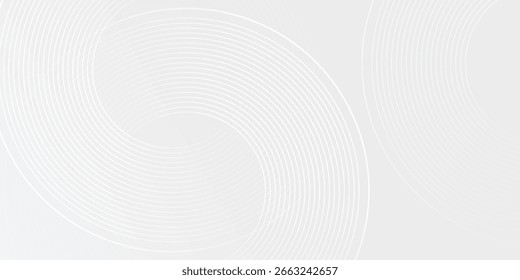 Líneas geométricas brillantes blancas sobre fondo gris. Círculo azul brillante moderno abstracto. Vector