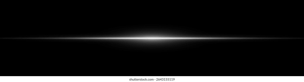 Weißer, leuchtender Laserstrahl mit weicher Fackel und Neonstreifen auf schwarzem Hintergrund. Horizontaler Bewegungseffekt mit dynamischen Lichtspuren und futuristischem Funkeln. Digitale Konzertvektorplakate bg