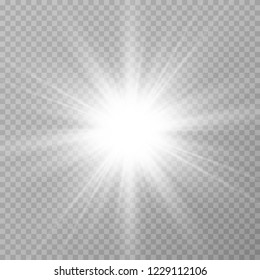 White glowing light. Beautiful star Light from the rays. A sun with highlights. A bright beautiful star. A sun light.