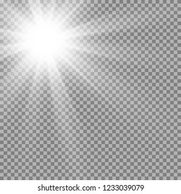 White glowing light. Beautiful star Light from the rays. A sun with highlights. A bright beautiful star. A sun light.