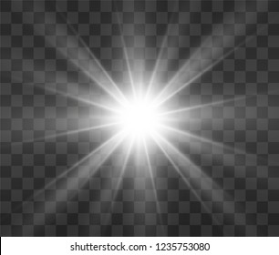 White glowing light. Beautiful star Light from the rays. A sun with highlights. A bright beautiful star. A sun light.
