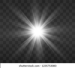 White glowing light. Beautiful star Light from the rays. A sun with highlights. A bright beautiful star. A sun light.
