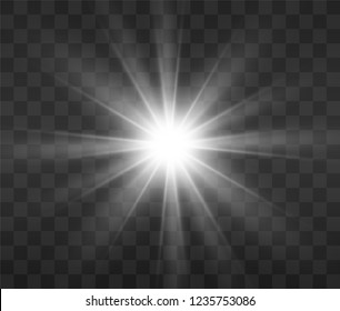 White glowing light. Beautiful star Light from the rays. A sun with highlights. A bright beautiful star. A sun light.
