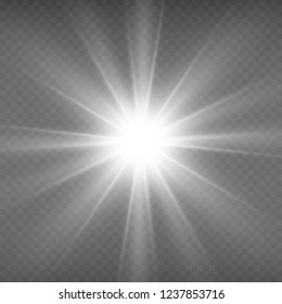 White glowing light. Beautiful star Light from the rays. A sun with highlights. A bright beautiful star. A sun light.

