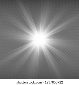 White glowing light. Beautiful star Light from the rays. A sun with highlights. A bright beautiful star. A sun light.
