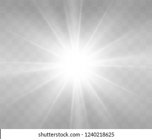 White glowing light. Beautiful star Light from the rays. A sun with highlights. A bright beautiful star. A sun light.