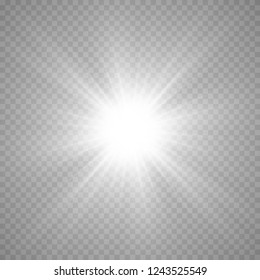 White glowing light. Beautiful star Light from the rays. A sun with highlights. A bright beautiful star. A sun light.