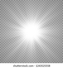 White glowing light. Beautiful star Light from the rays. A sun with highlights. A bright beautiful star. A sun light.
