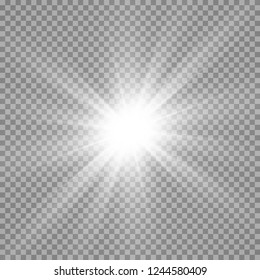 White glowing light. Beautiful star Light from the rays. A sun with highlights. A bright beautiful star. A sun light.
