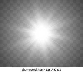 White glowing light. Beautiful star Light from the rays. A sun with highlights. A bright beautiful star. A sun light.