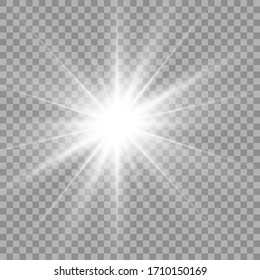 White glowing light. Beautiful star Light from the rays. Sun with lens flare. Bright beautiful star. Sunlight.