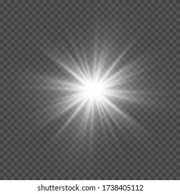 White glowing light. Beautiful star Light from the rays. Sun with lens flare. Bright beautiful star. Sunlight.