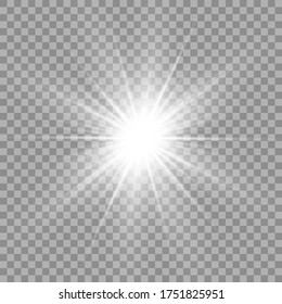 White glowing light. Beautiful star Light from the rays. Sun with lens flare. Bright beautiful star. Sunlight.