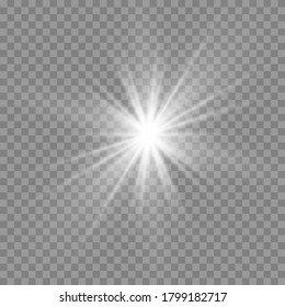 White glowing light. Beautiful star Light from the rays. Sun with lens flare. Bright beautiful star. Sunlight.