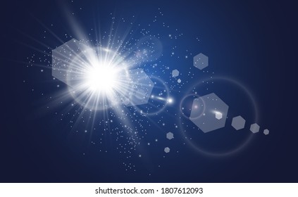 White glowing light. Beautiful star Light from the rays. A sun with highlights. A bright beautiful star. A sun light.
