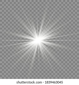 White glowing light. Beautiful star Light from the rays. Sun with lens flare. Bright beautiful star. Sunlight.