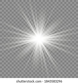 White glowing light. Beautiful star Light from the rays. Sun with lens flare. Bright beautiful star. Sunlight.