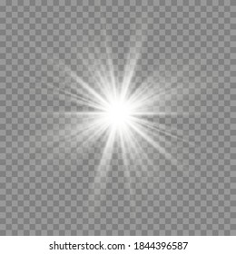 White glowing light. Beautiful star Light from the rays. Sun with lens flare. Bright beautiful star. Sunlight.