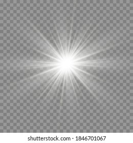 White glowing light. Beautiful star Light from the rays. Sun with lens flare. Bright beautiful star. Sunlight.