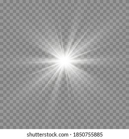 White glowing light. Beautiful star Light from the rays. Sun with lens flare. Bright beautiful star. Sunlight.