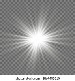 Luz blanca brillante. Hermosa estrella Luz de los rayos. Sol con lente. Hermosa estrella brillante. Luz solar.