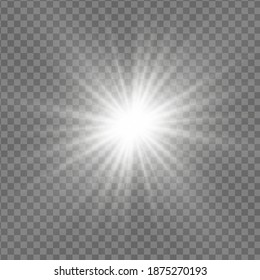 White glowing light. Beautiful star Light from the rays. Sun with lens flare. Bright beautiful star. Sunlight.