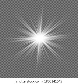 White glowing light. Beautiful star Light from the rays. Sun with lens flare. Bright beautiful star. Sunlight.