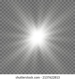 White glowing light. Beautiful star Light from the rays. Sun with lens flare. Bright beautiful star. Sunlight.