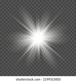 White glowing light. Beautiful star Light from the rays. Sun with lens flare. Bright beautiful star. Sunlight.