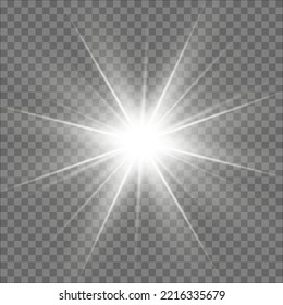 White glowing light. Beautiful star Light from the rays. Sun with lens flare. Bright beautiful star. Sunlight