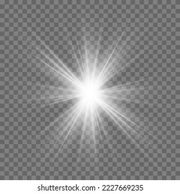 White glowing light. Beautiful star Light from the rays. Sun with lens flare. Bright beautiful star. Sunlight.