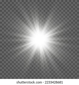 White glowing light. Beautiful star Light from the rays. Sun with lens flare. Bright beautiful star. Sunlight.