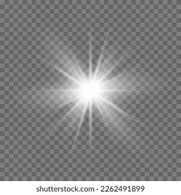 White glowing light. Beautiful star Light from the rays. Sun with lens flare. Bright beautiful star. Sunlight.