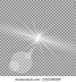 White glowing light. Beautiful star Light from the rays. A sun with highlights. A bright beautiful star. A sun light.