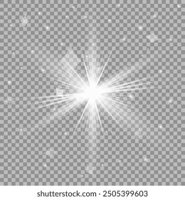 White glowing light. Beautiful star Light from the rays. A sun with highlights. A bright beautiful star. A sun light.