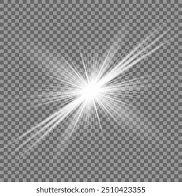 White glowing light. Beautiful star Light from the rays. A sun with highlights. A bright beautiful star. A sun light.