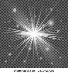 White glowing light. Beautiful star Light from the rays. A sun with highlights. A bright beautiful star. A sun light.
