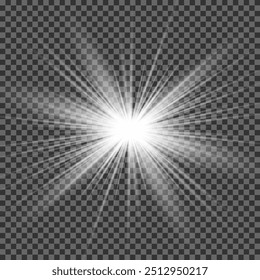 White glowing light. Beautiful star Light from the rays. A sun with highlights. A bright beautiful star. A sun light.