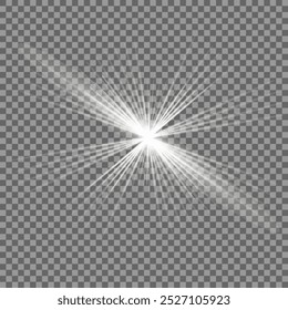White glowing light. Beautiful star Light from the rays. A sun with highlights. A bright beautiful star. A sun light.